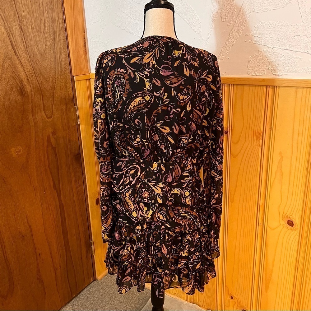 Aqua Metallic Dot Paisley Print Mini Dress Sz-XL - Picture 5 of 9